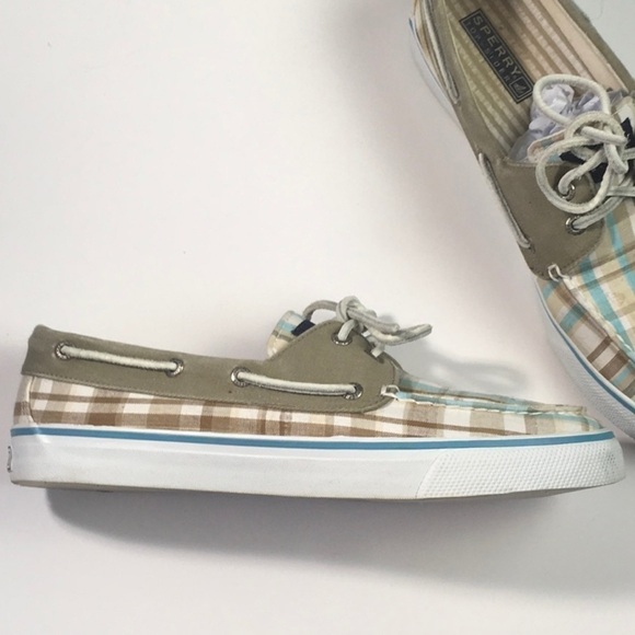 SPERRY Top Sider Aqua/Brown Plaid Boat Shoes - Picture 4 of 12